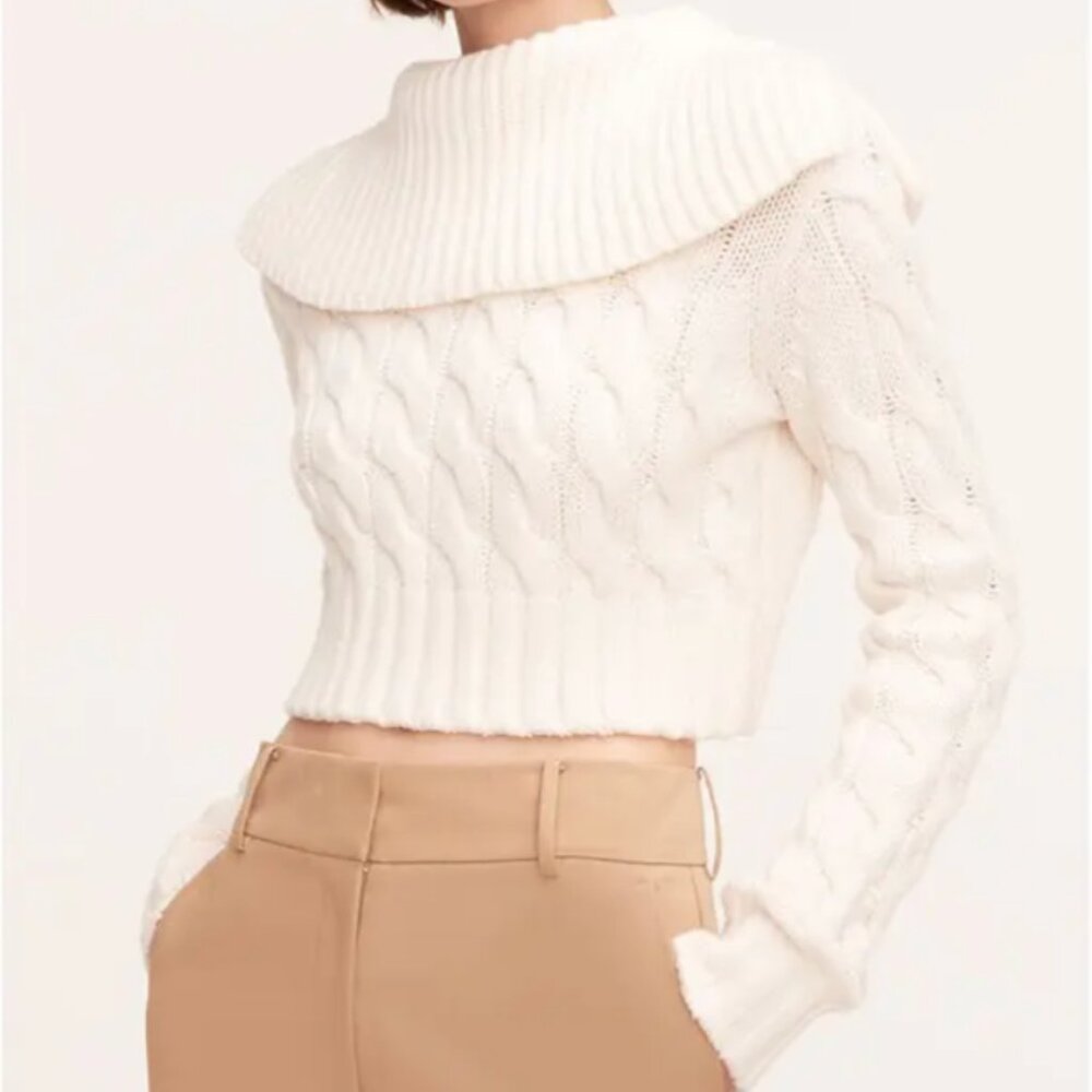 Rebecca Taylor Cropped Sweater in Cream Merino Wool, Medium, NWOT